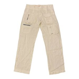 Pete & Greta by Johnny Was Cargo Pants Womens 4 Natural Tan 100% Linen Unisex